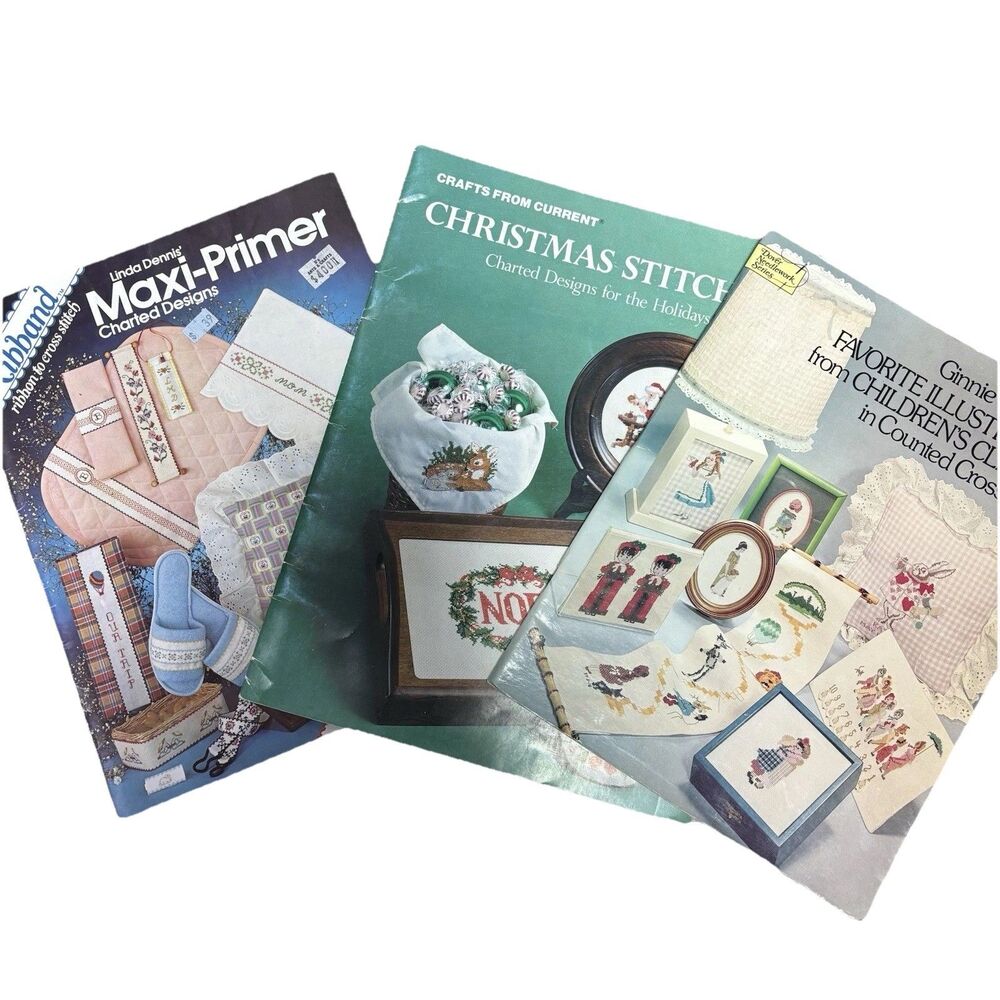 Counted Cross Stitch Patterns Booklets Children Women Christmas 3 Leaflets